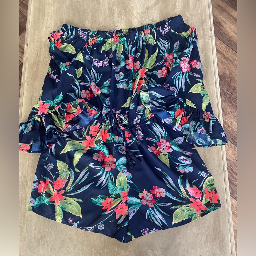 Blush High Waist Floral Women's Romper Shorts - Navy Floral